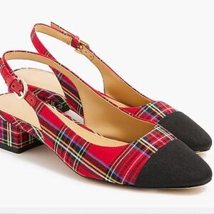 J. Crew Women's Plaid Flat Shoes Slingback Pointed Toe Party Red